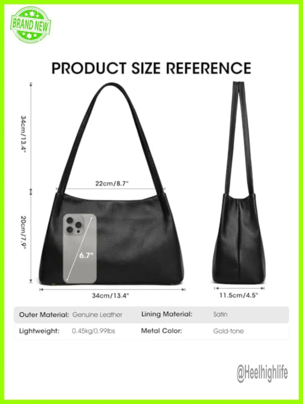 Top Grain Pebbled Cowhide Leather Hobo Bag with Gold Hardware, Fits 7.9